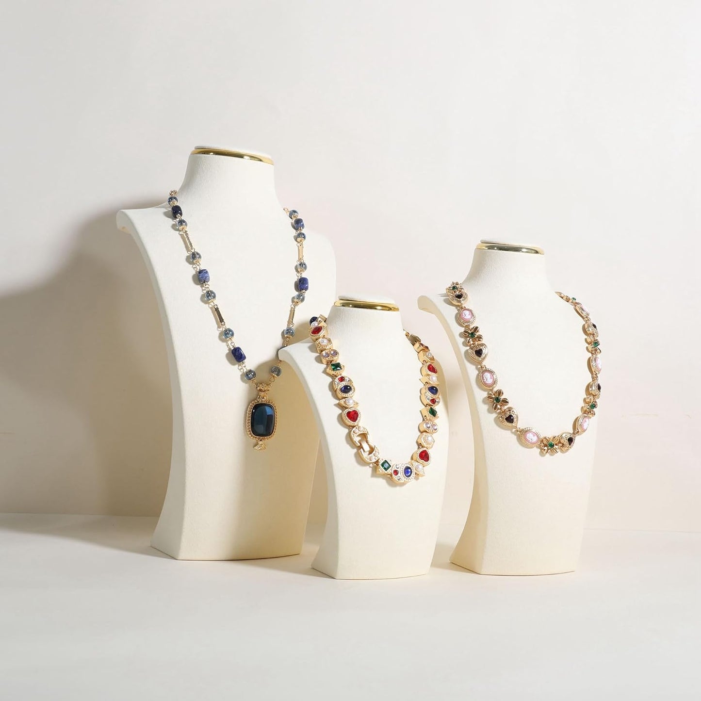 velvet necklace display stand, necklace display holder for selling, bust jewelry display, necklace mannequin display stand【Cream-Small】