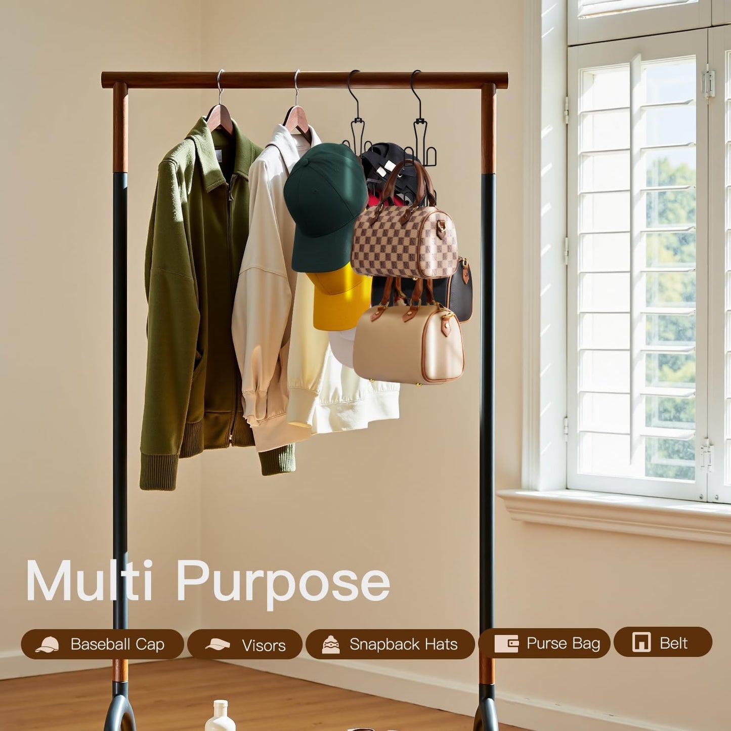 Hat Hanger 2pcs Metal Hat Storage For Baseball Caps,Rotatable Hat Organizer For Closet,Hat Rack With 6 Hooks Up to 30 Caps Hold,Black