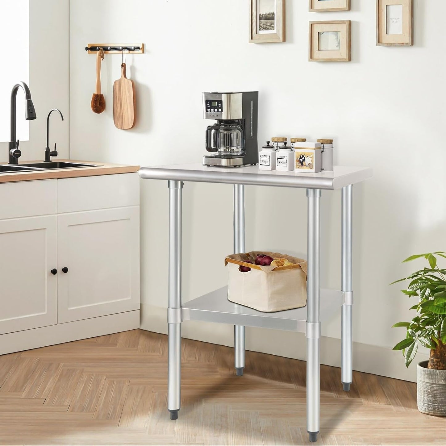 HARDURA Stainless Steel Table 24X24 Inches with Undershelf and Galvanized Legs NSF Heavy Duty Commercial Prep Work Table for Restaurant Kitchen Home and Hotel