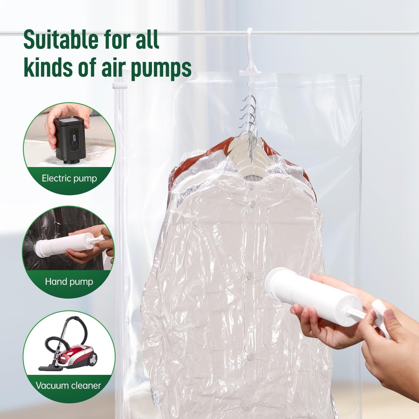 Hanging Vacuum Storage Bags For Clothes With Hand Pump,Coat Storage Bag Hanging,Vacuum Bags For Clothes,Space Saver Vacuum Storage Bags,Garment, Clothing, Dress, Suit, Long Coat, Jacket(Combo 4 Pack)