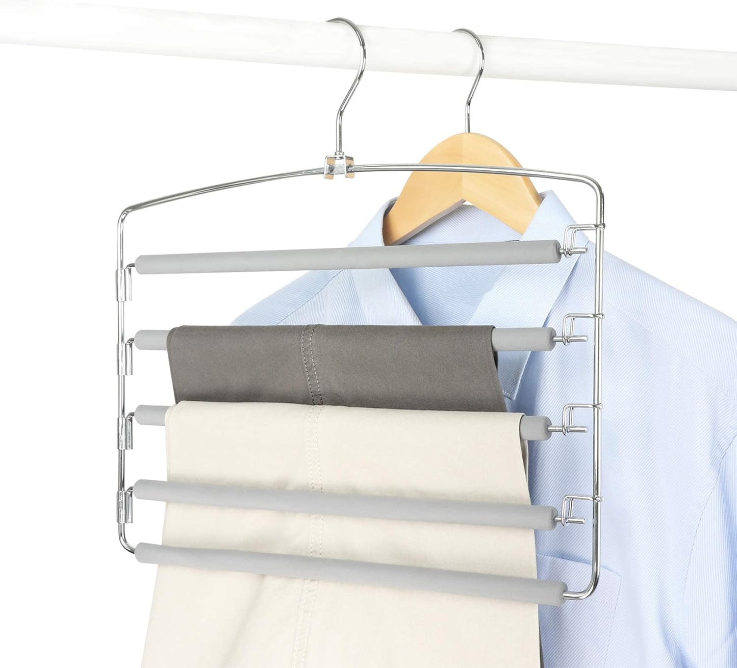 TOPIA HANGER Pants Hangers Space Saving, Swing Arm Pants Organizer for Closet, Non-Slip Foam Padded Organizer Hanger for Multi Slacks, Jeans, Trousers, Skirts, Scarfs (Grey)-2 Pack,CT08G