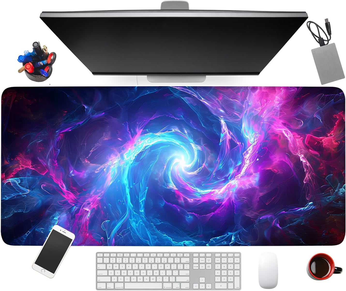 Large Mouse Pad, Cosmic Swirl Desk Mat, Extended Gaming Mouse Pad with Non-Slip Rubber Base, Thick 3mm Smooth Surface Keyboard Mat for Office & Home,35.5 x 15.8 in