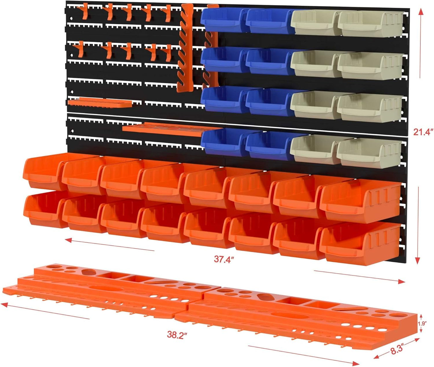 52PCS Wall Mounted Storage Bins Garage Storage Drawers with 4PCS Wall Mounting Peg Boards Workshop Parts Rack Container Tool Organizer Easy Access Compartments for Hardware Crafts Office Supplies