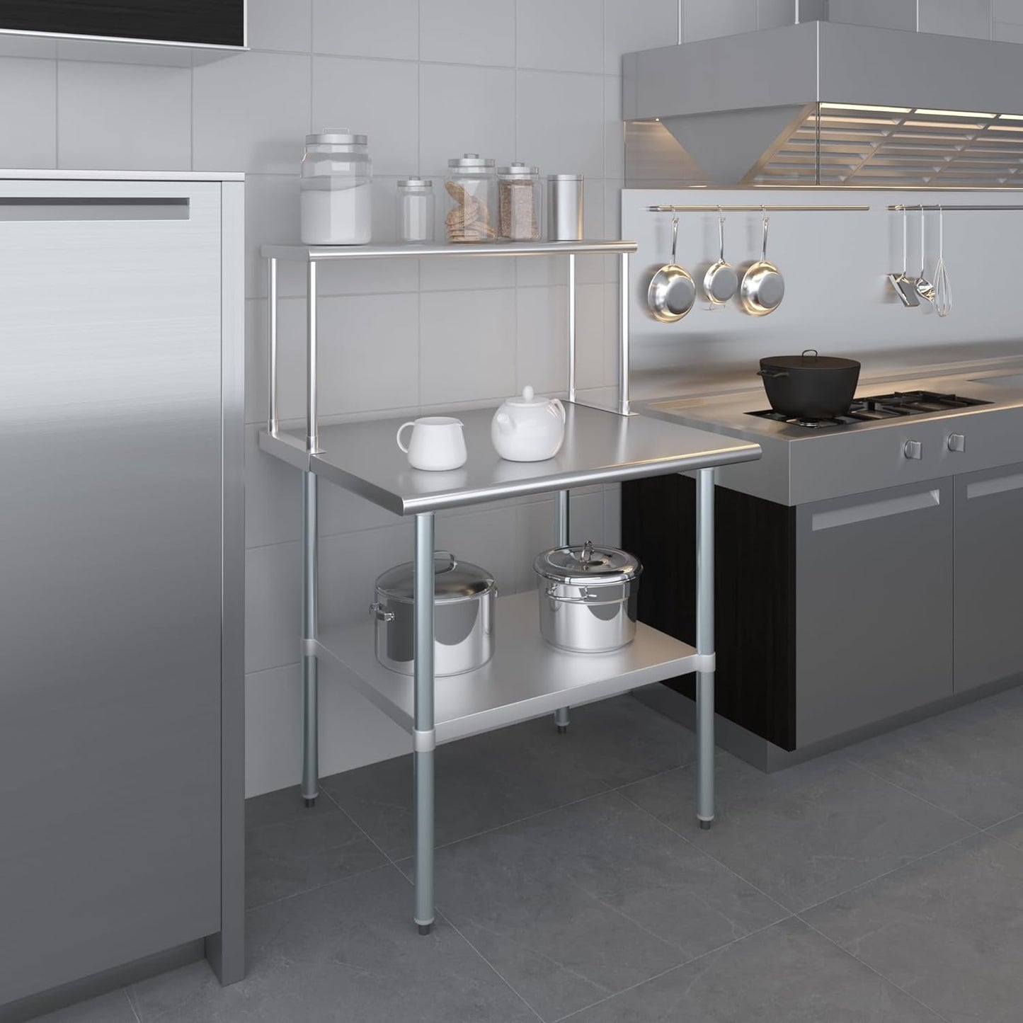 Stainless Steel Work Table with Wide Single Tier Overshelf | Metal Kitchen Prep Table & Shelving Combo (30" x 36" Work Table + 12" Overshelf)