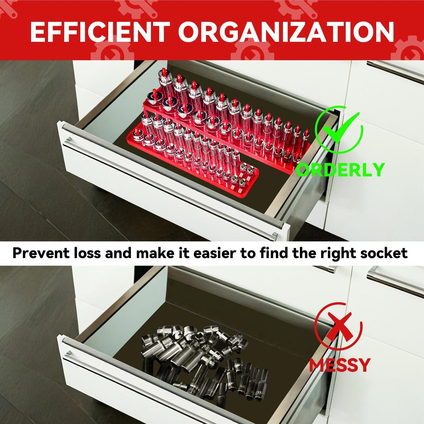 3PCS Socket Organizer Tray Set, SAE Socket Storage Trays, 1/4-Inch, 3/8-Inch & 1/2-Inch Drive Deep and Shallow Socket Holders for Toolboxes