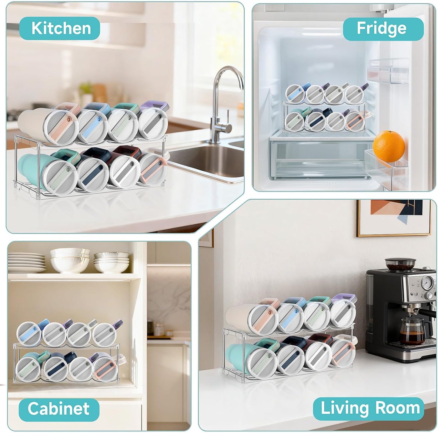 Stackable Water Bottle Organizer, Large Compartment Water Bottle Holder for Stanley 40 oz Tumbler, Kitchen Storage Organizer for Stanley Cup Accessories, Tumbler Organizer Wine Rack - Hold 8 Bottles