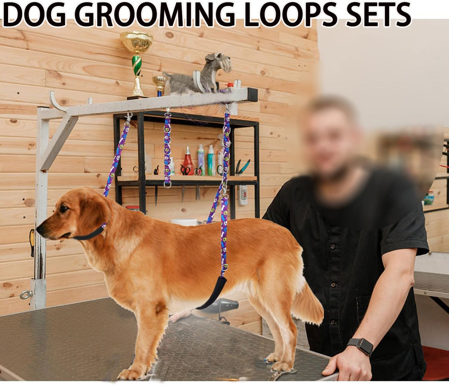 Dog Grooming Belly Straps – Adjustable Grooming Loops with Cute Paw & Bone Pattern – Pet Grooming Belly Support Band Table Accessories for Small to Large Dogs(Green)