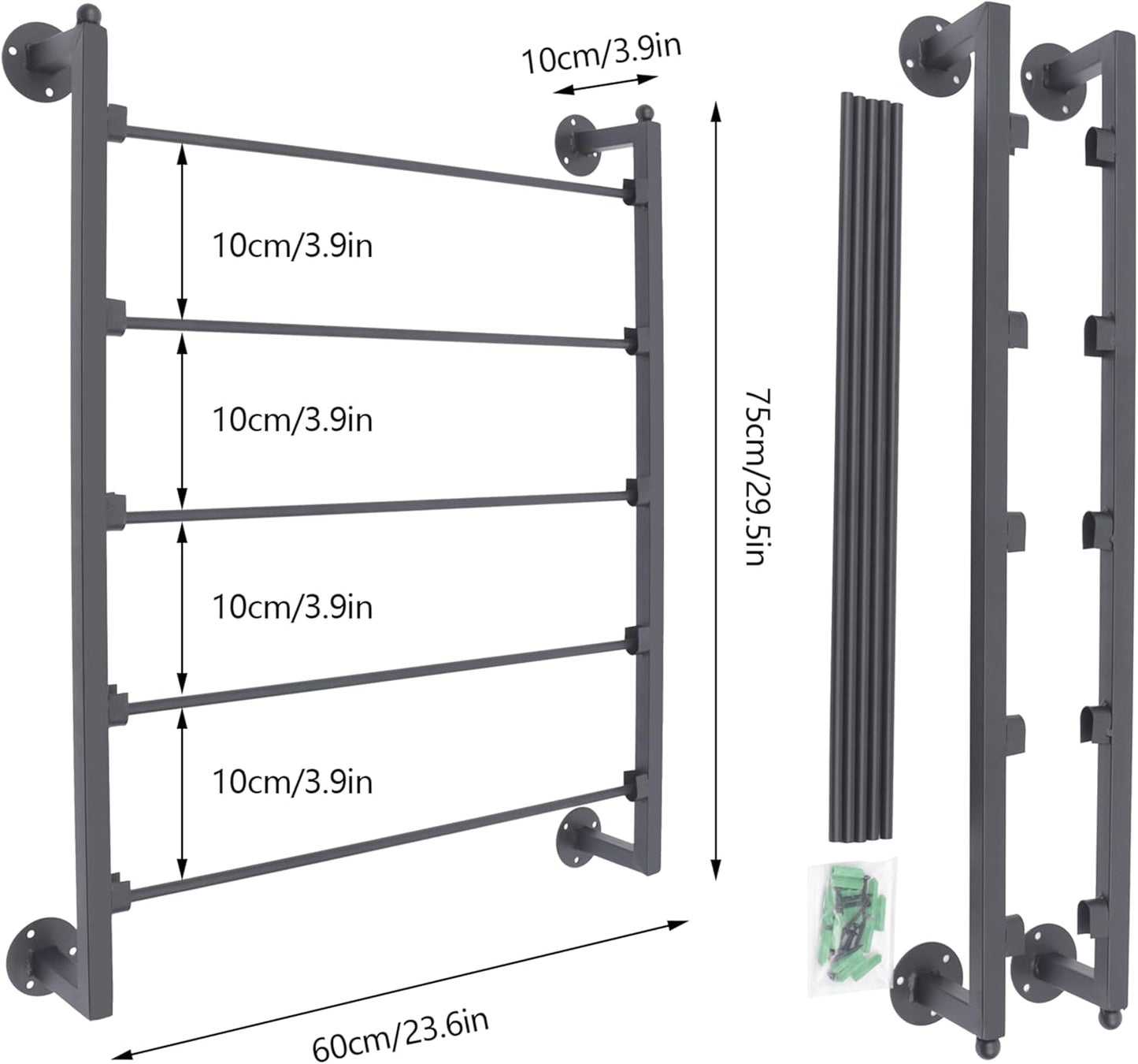 5 Tiers Display Tie & Scarf Rack, Wall Mounted Ribbon Rack Organizer Holder for Wrapping Paper Scarf Tie Belt Towel Pants, Scarves Hijab Stand for Retail Store,Home,Craft Room,Florist, Bedroom