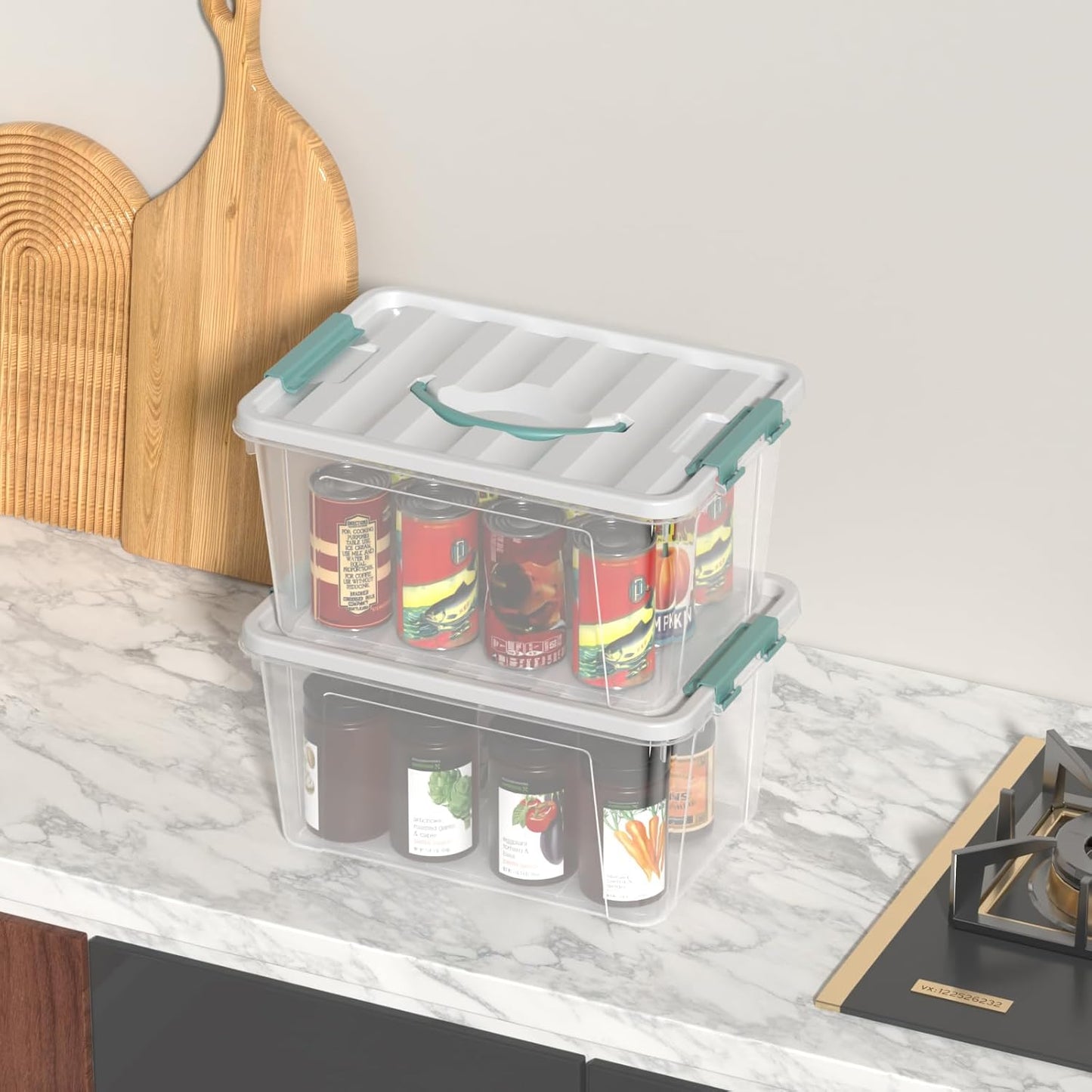 14 Quarts Latching Storage Containers, 8-Pack Clear Plastic Tote Boxes with Lids and Handles