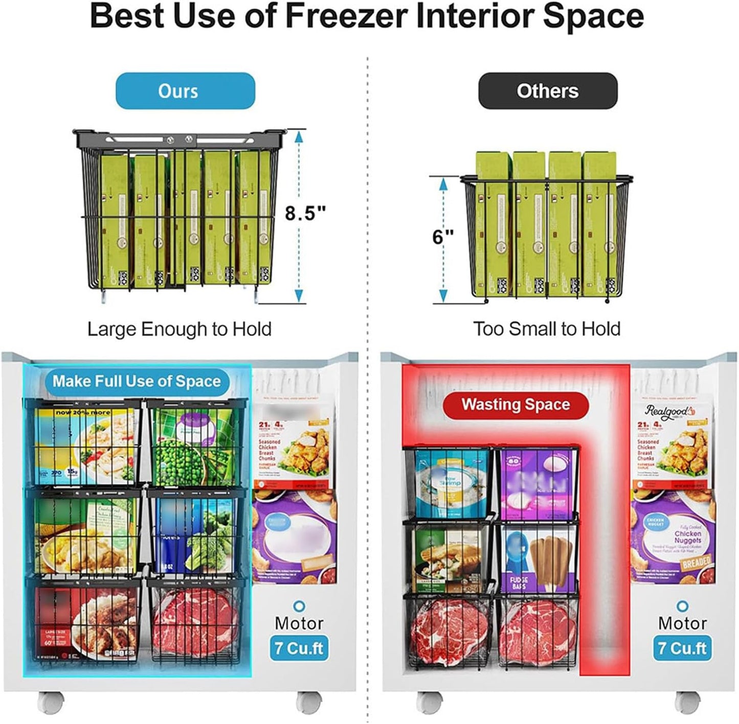 Stackable Freezer Storage Container For Produce Vegetables Snackies Extendable Wire Basket With Clear Bounds Permanent Kitchen Organization Multiple Purpose Refrigerator Food Container