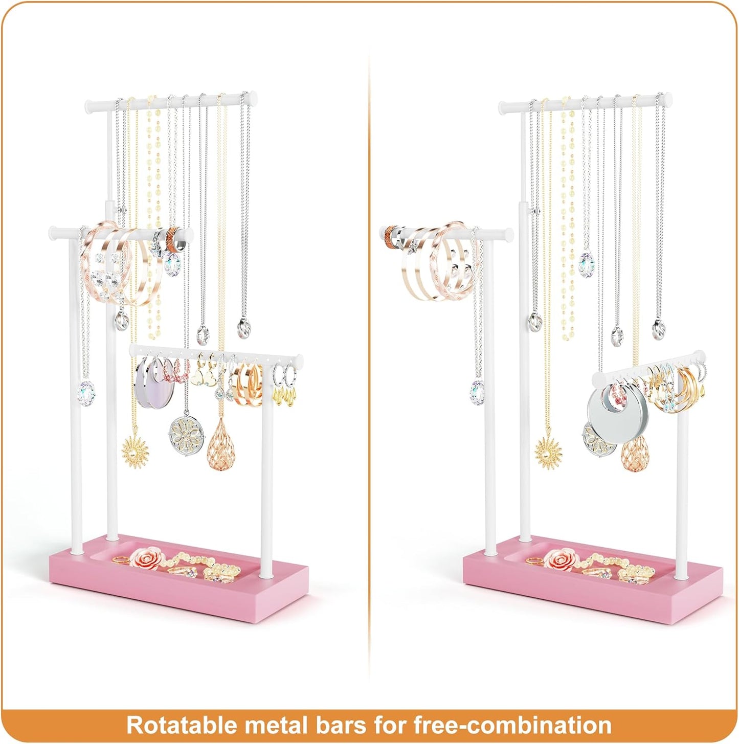 SRIWATANA Jewelry Organizer Stand, Extra Tall Necklace Holder Jewelry Holder, Gift Idea (Pink & White)