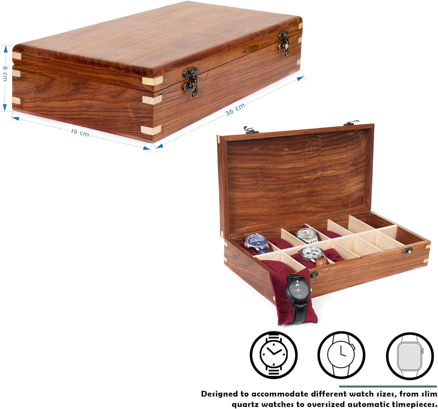 Wooden Watch Box for Men & Women, Watch Organizer & Display Case, Premium Long-Lasting Watch Holder for Storage, Elegant Gift for Watch Collectors (Wood Top, 12 Slots)