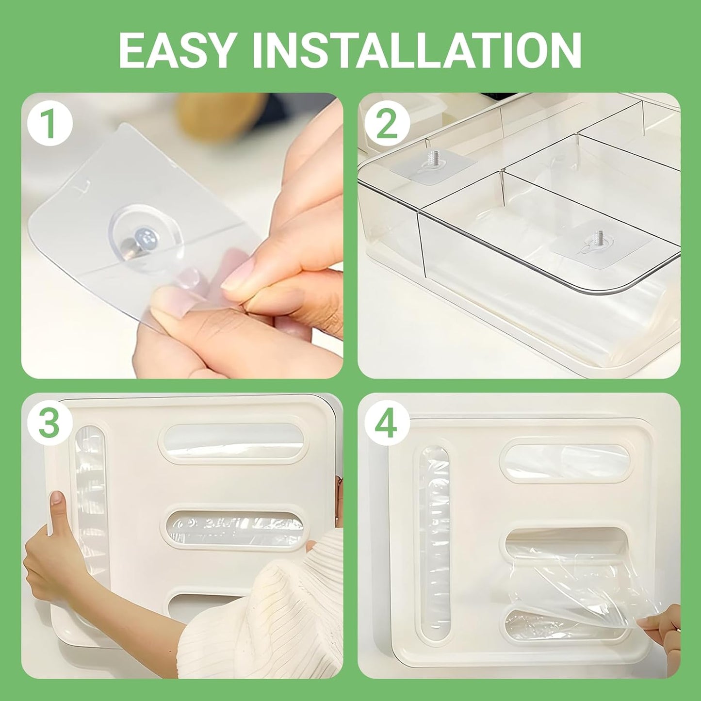 Food Storage Bag Organizer, 4 in 1 Plastic Ziplock Bag Organizer for Kitchen Drawer, Holds Gallon, Quart, Sandwich, Snack & Slider Bags, Wall Mount & Drawer Baggie Organization, BPA Free, Local Stock