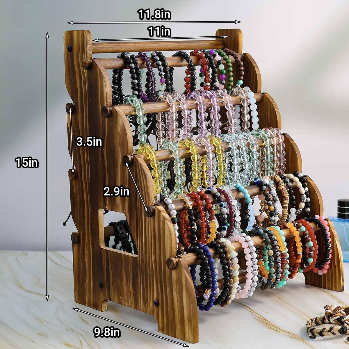 Wooden Bracelet Holder 8 Tier Jewelry Bracelet Display Stand, Portable Organizer for 150-240 Bangles & Scrunchies - for Vendors,Retail Stores, Craft Shows, and Home Storage (vintage)