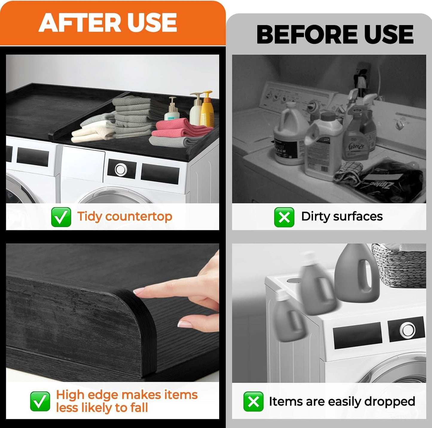 Washer Dryer Countertop, Wooden Laundry Countertop Set of 2 Dryer Storage Shelf for Laundry Room Organization (27.5" x 54") (Black)