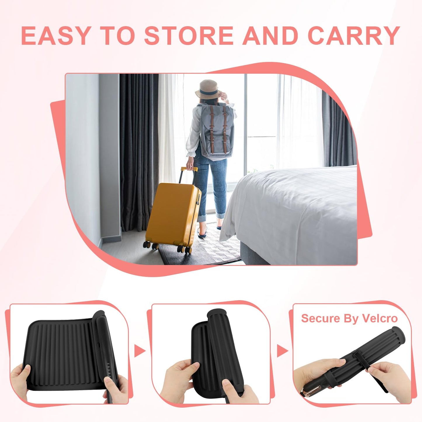 Large Silicone Heat Resistant Mat, Professional Hot Hair Tools Mat for Curling Iron, Flat Iron, Hair Straightener, Portable Hot Pad Cover with Velcro for Travel Home Salon(11.8" x 9.0")