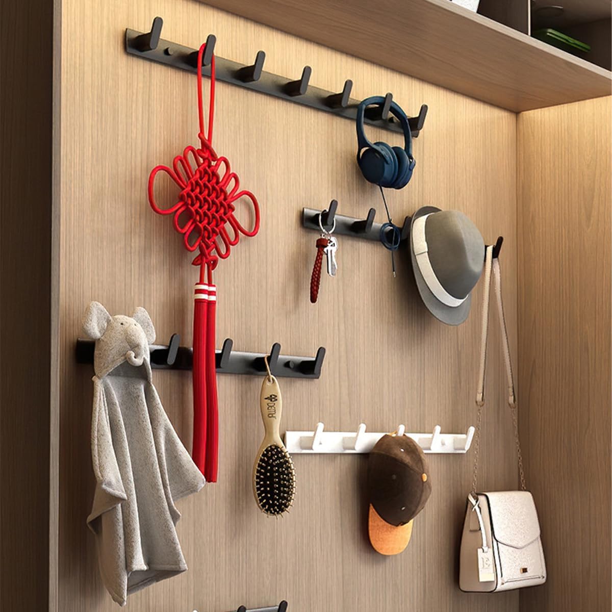 Gxfctys Coat Rack Wall Mount, Modern Wall Hooks for Hanging Coat Clothes Hats Bags with 5 Hooks, Space Aluminum Black Towel Hooks for Kitchen Entryway Bathroom Bedroom (5 Hooks, Style 1)