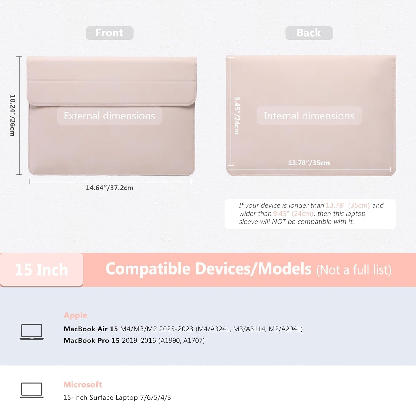 HYZUO 15 Inch Laptop Sleeve Case with Stand for MacBook Air 15 M4 A3241 M3 A3114 M2 A2941 2025-2023, 15" Surface Laptop 7/6/5/4, MacBook Pro 15 A1990 A1707 2019-2016, with Pouch, Apricot