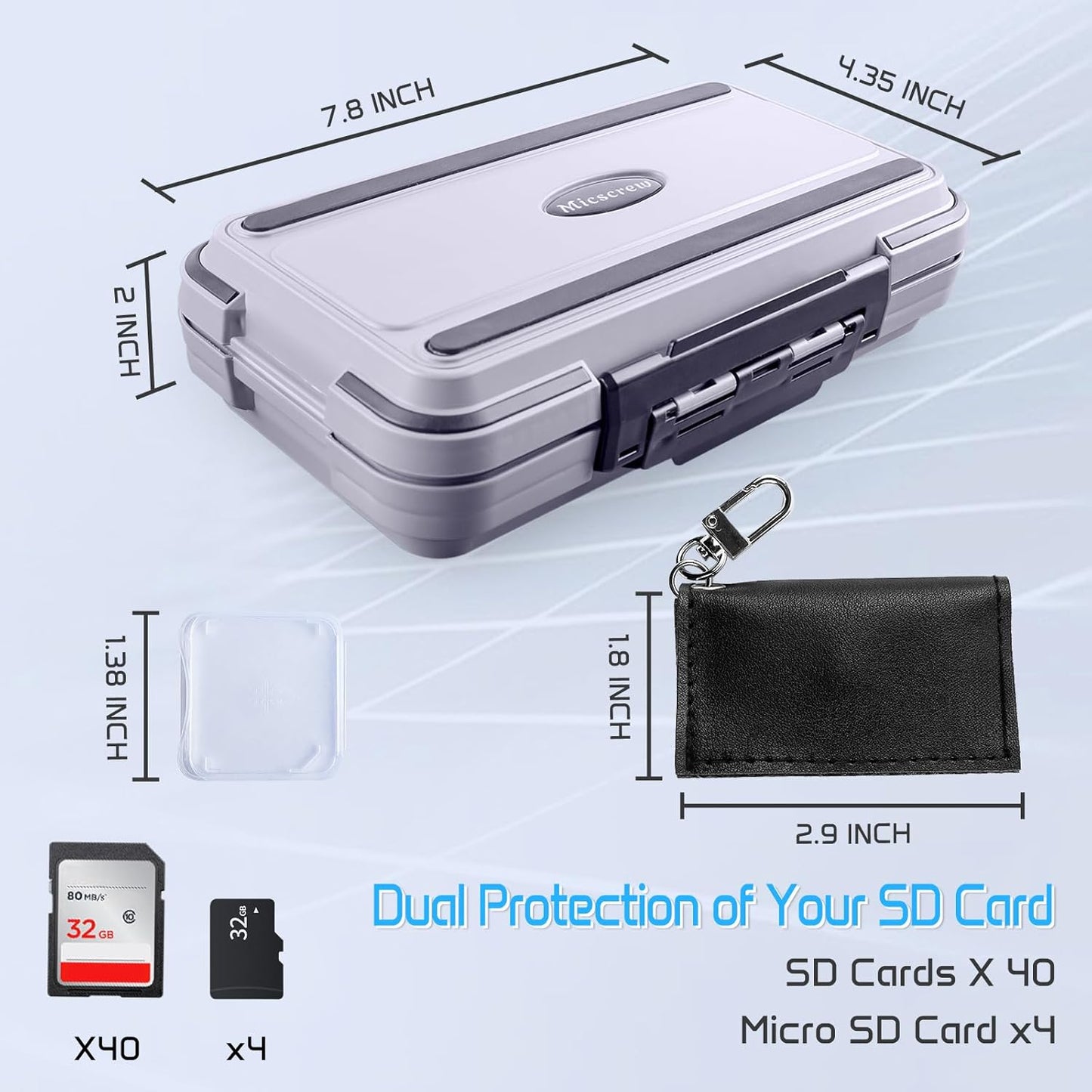 36-Slot Gray Memory Card Case with 36 Transparent Holders & 40 Writable Labels – SD Card Organizer & Storage Case for Camera Memory Cards