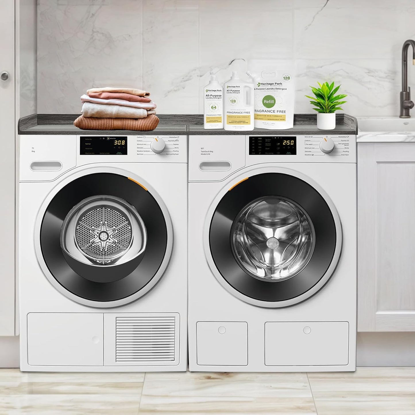 Royxen Washer Dryer Countertop, 27.4" x 54" Wood Universal Fit, Washer Dryer Topper, Laundry Room Organization, Laundry Countertop for Laundry Organization, Eucalyptus
