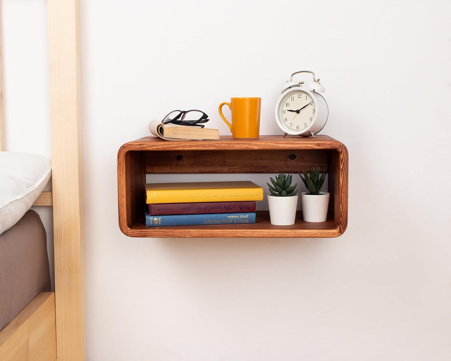 Floating Nightstand Wooden, Bedside Table, Nightstand Shelf, Handmade, Wall Mounted Bedside Shelf, Minimalist and Unique Style (Paris)
