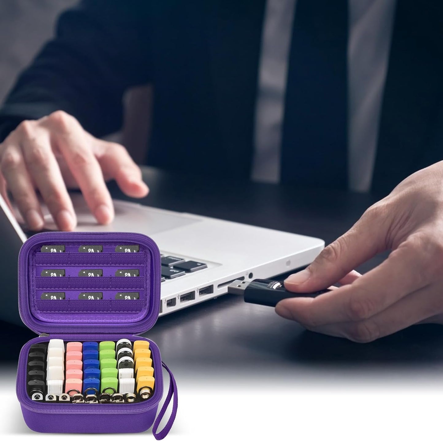 Comecase USB Flash Drive Case, Thumb Drive, Memory Card SD SDXC SDHC Card Holder Organizer, Electronic Accessories Storage Bag for SanDisk/SamData/Samsung/TOPESEL/PNY (Purple, Large)