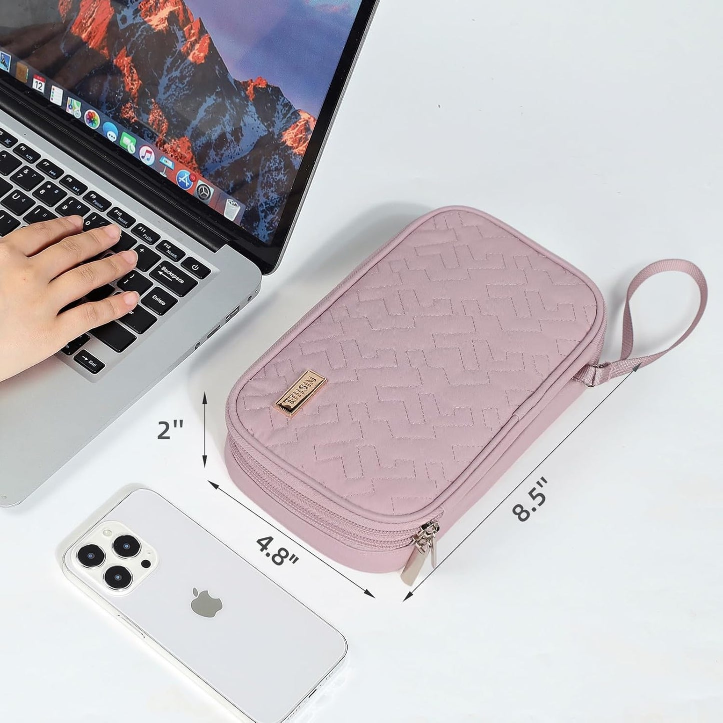 NISHEL Travel Cord Organizer Case, Double Layers Tech Electronic Bag, Essentials for Charger, Cable, Phone, Flash drive, Medium, Peach Pink