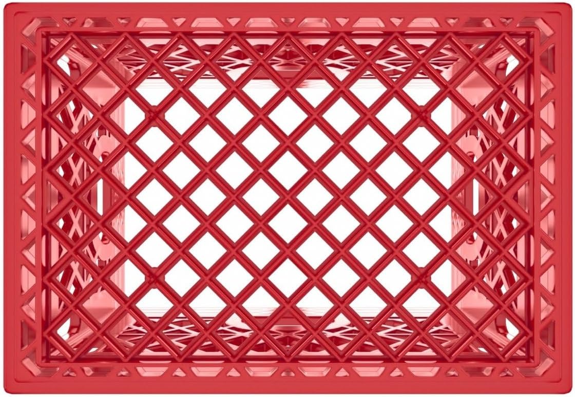 Heavy Duty Plastic Storage Milk Crates, Stackable Utility Organizer Bins, 19x11x13 Inches, 6 Pack, Made in USA, 24 Qt/6 Gallon Capacity (Red)