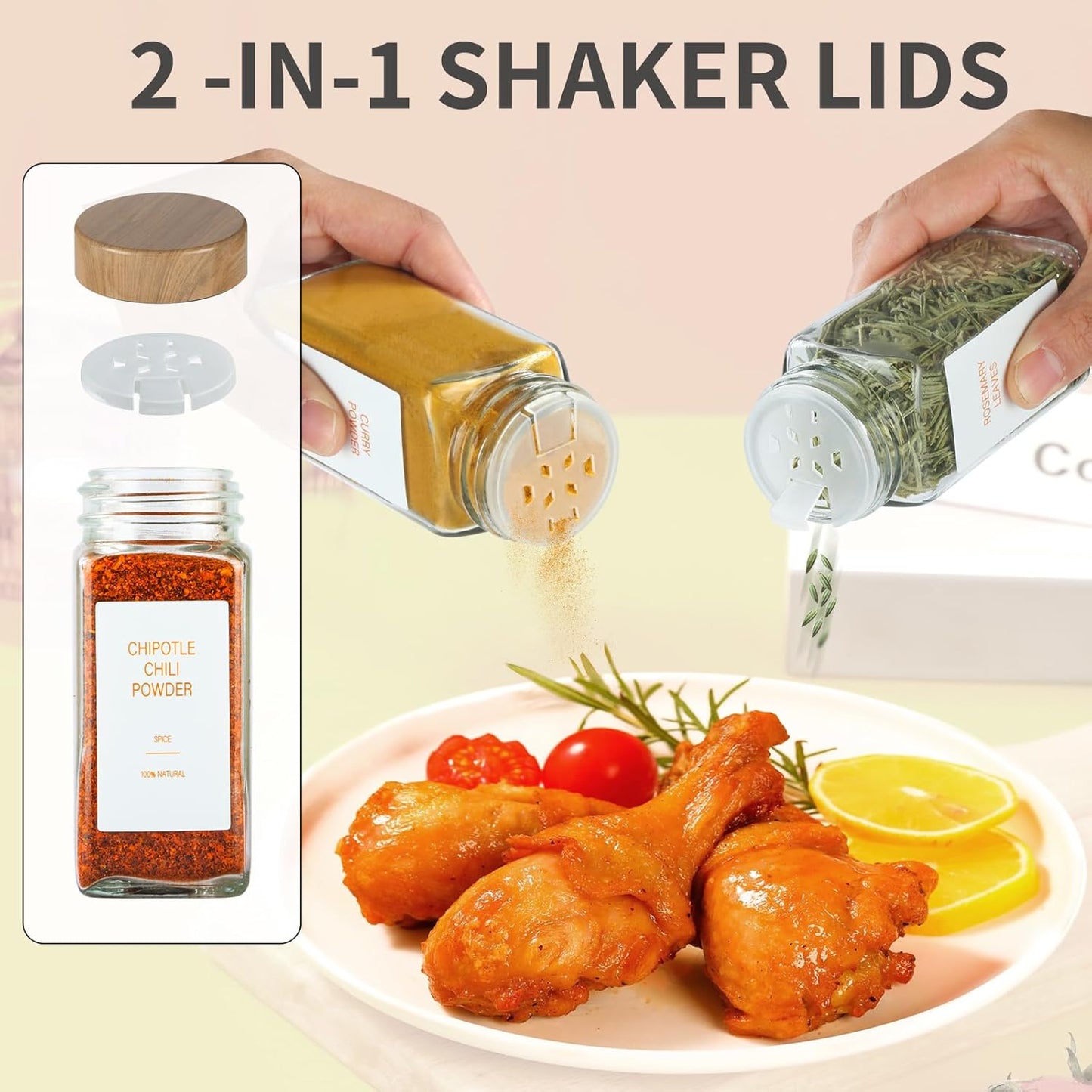 Spice Jars with Label,4oz Seasoning Containers, Glass Spice Bottles with Shaker Lids,Funnel, Chalk Pen (48)