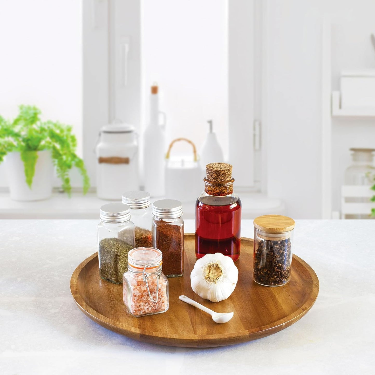 TB Home Acacia Wood Lazy Susan Organizer Kitchen Turntable for Cabinet, Table, Pantry or Countertop