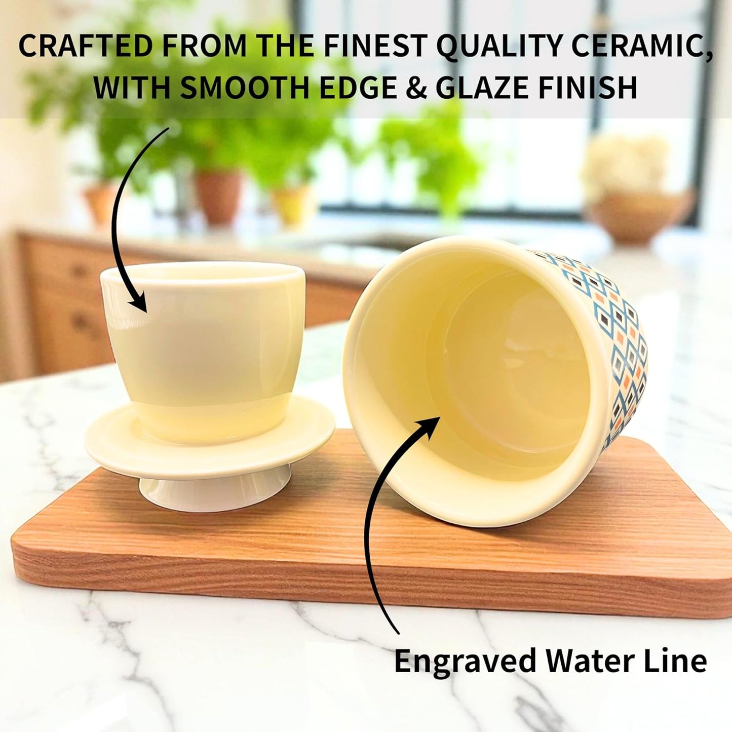 Butter Crock with Lid for Countertop, Butter Keeper Crock with Water, French Butter Dish Ceramic, Butter Holder with Lid for Spreadable Butter, Butter Container for Counter (Retro Diamond, Ivory)