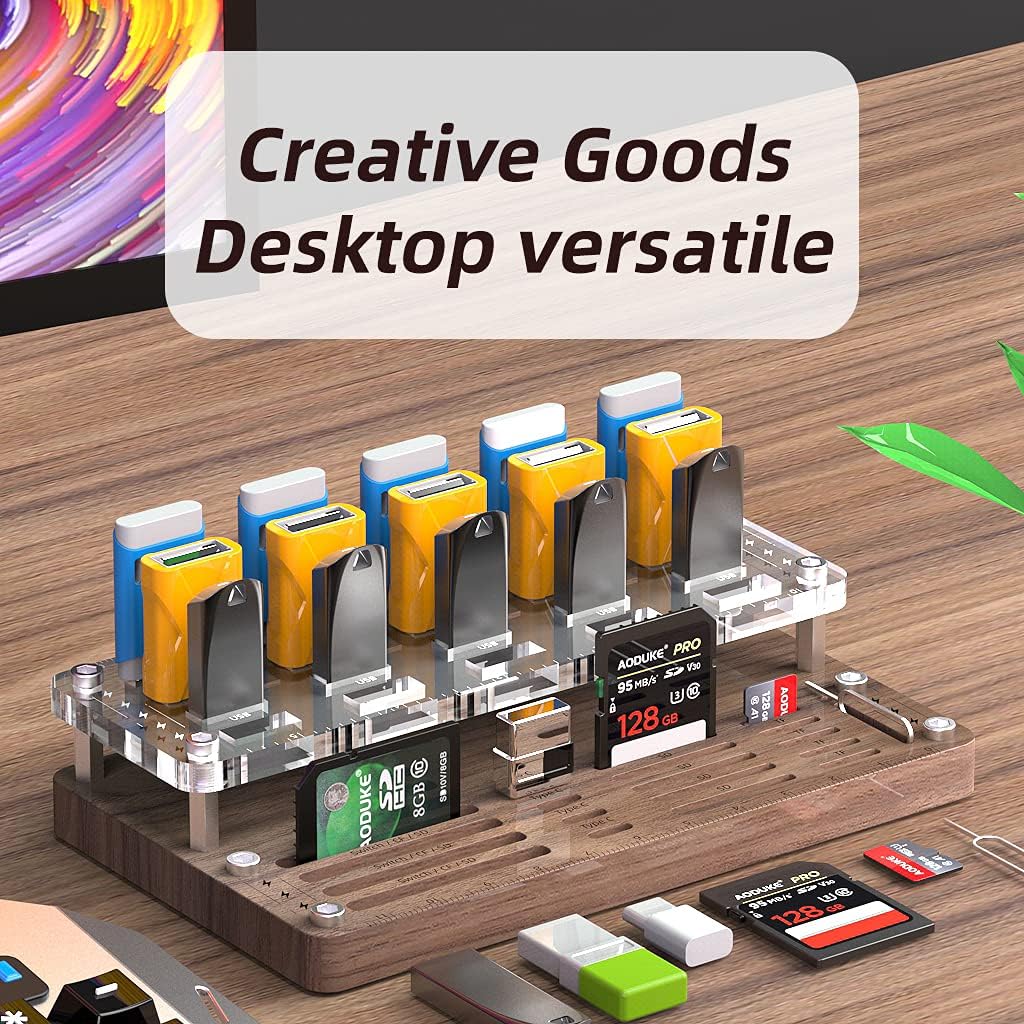 Wooden Memory Card Case for TF, SD, Micro SD Cards and USB Drives - Desk Holder and Carrying Case - AJSNH03MY