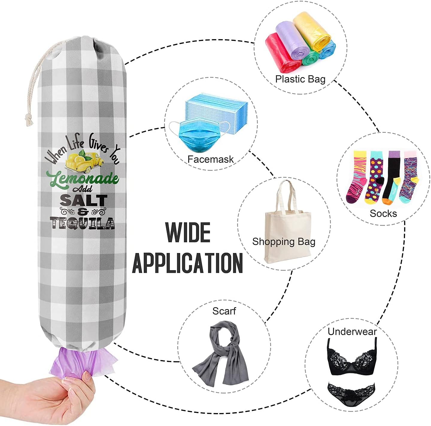 Grocery Bags Holder Organizer for Shopping Bags,Wall Mount Plastic Bags Storage Container Dispensers,Lemons Add Sal, Gift for Women Mother Grandmother Friend