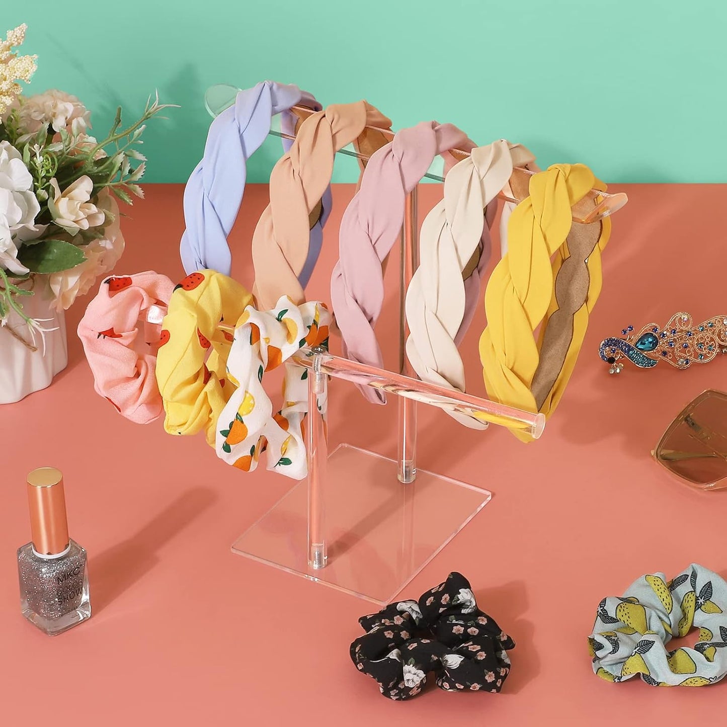 Headband Holder Scrunchie Holders Acrylic, Clear Hair Ties Stand Organizer, Headband Display Stand, Scrunchie Storage Organizers, Hair Accessories Organizer for Women and Girls