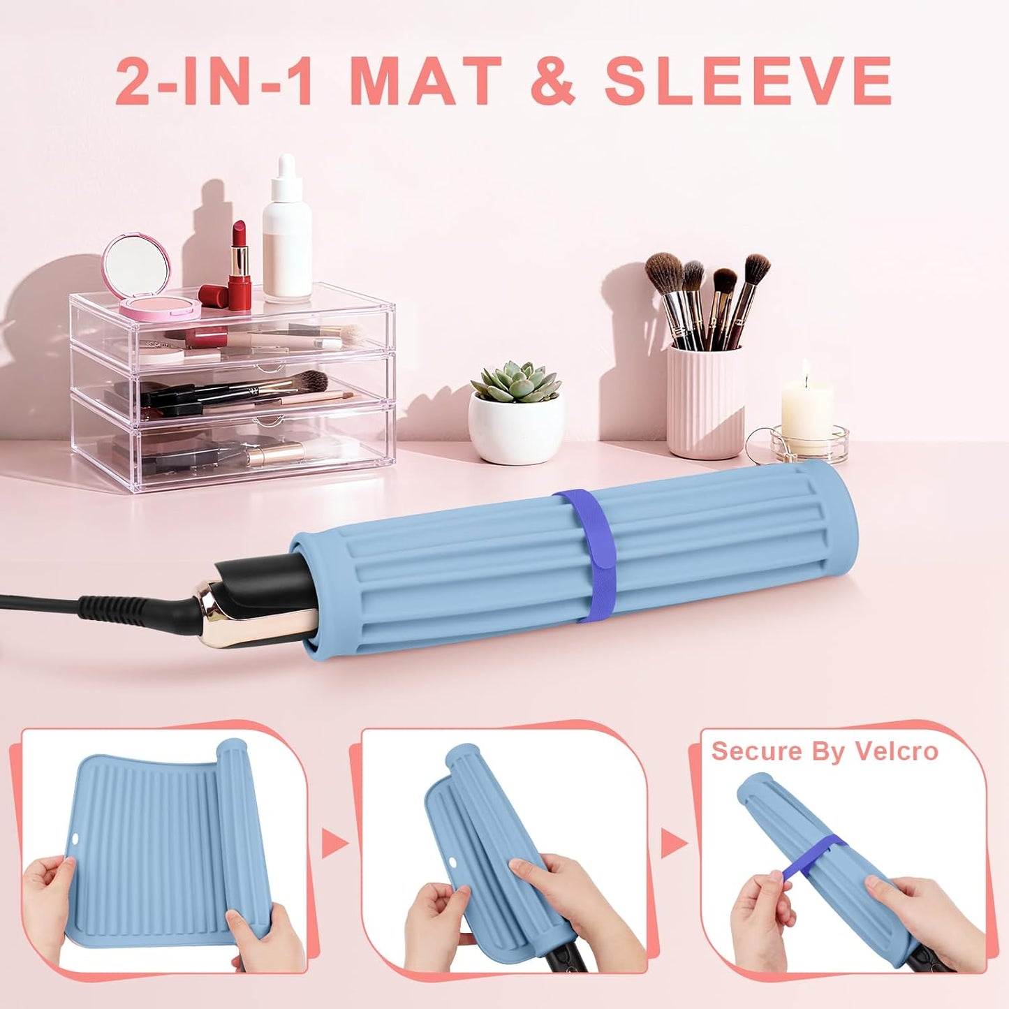 AMIJEAL Oversize Silicone Heat Resistant Mat for Hair Tools, Curling Iron Flat Iron Hair Straightener Holder Mat, Portable Hot Tools Sleeve Pad for Travel Vanity Salon(14.2" x 11.0")