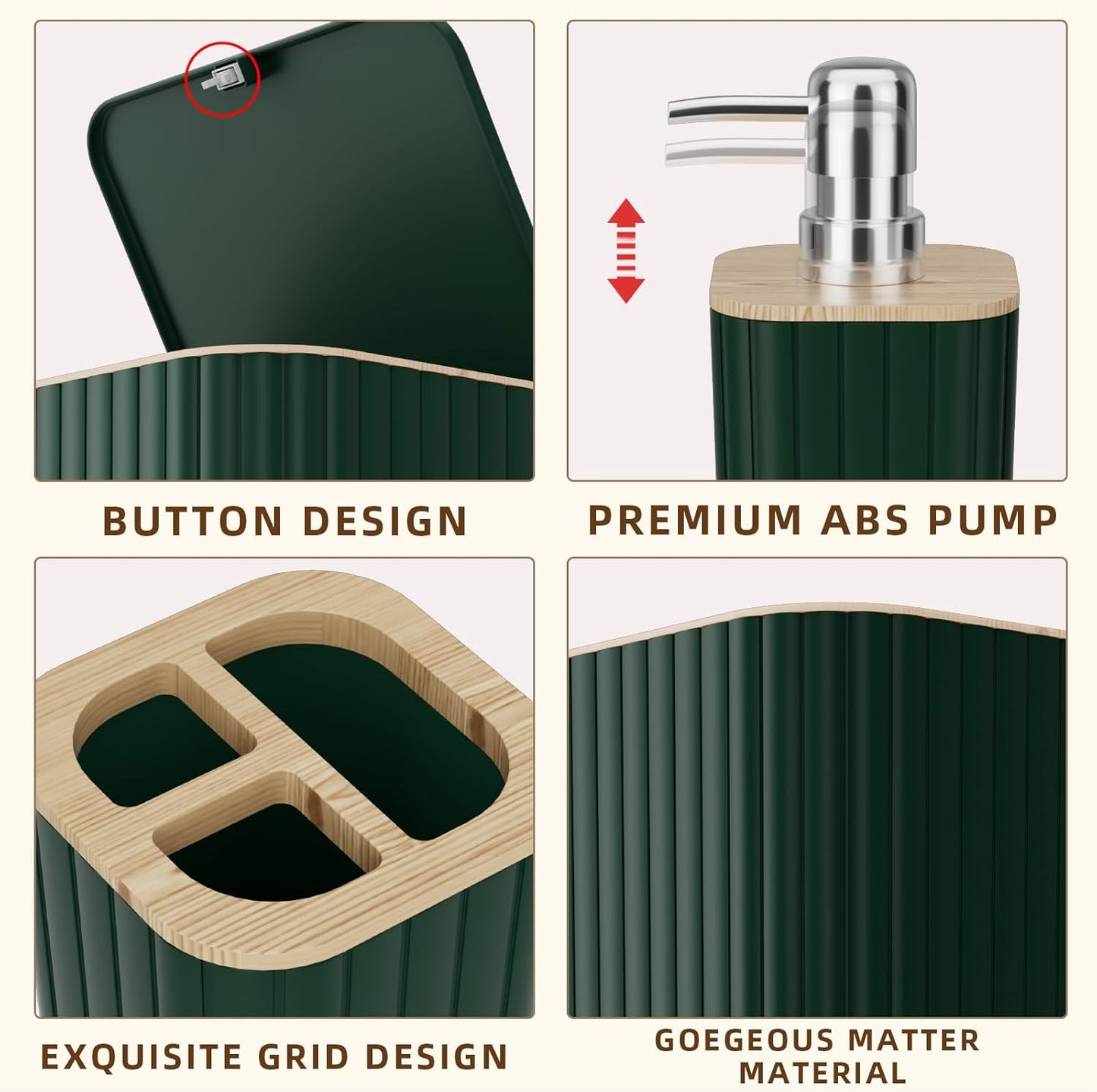 Bathroom Set - Elegant Green Bathroom Set, 10PC Green Bathroom Accessories Set, Bathroom Sets with Toilet Brush, Bathroom Trash Can