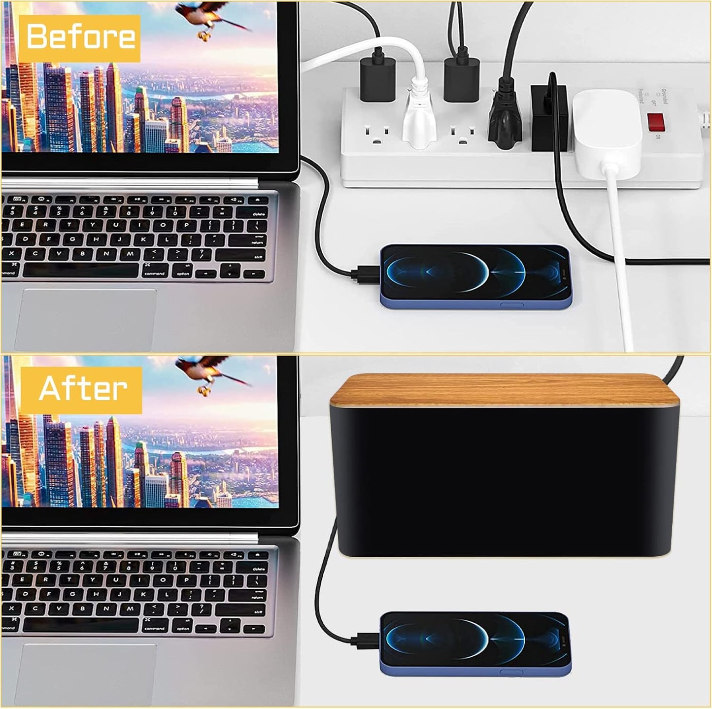 YUANYE Cable Management Box Cable Management Kit for Power Strip to Hide Wires,Cord Organizer Boxes,Safe ABS Material Wire Organizer of Cable Clips Sleeve for Home & Office,2Pack-123PCS/Black