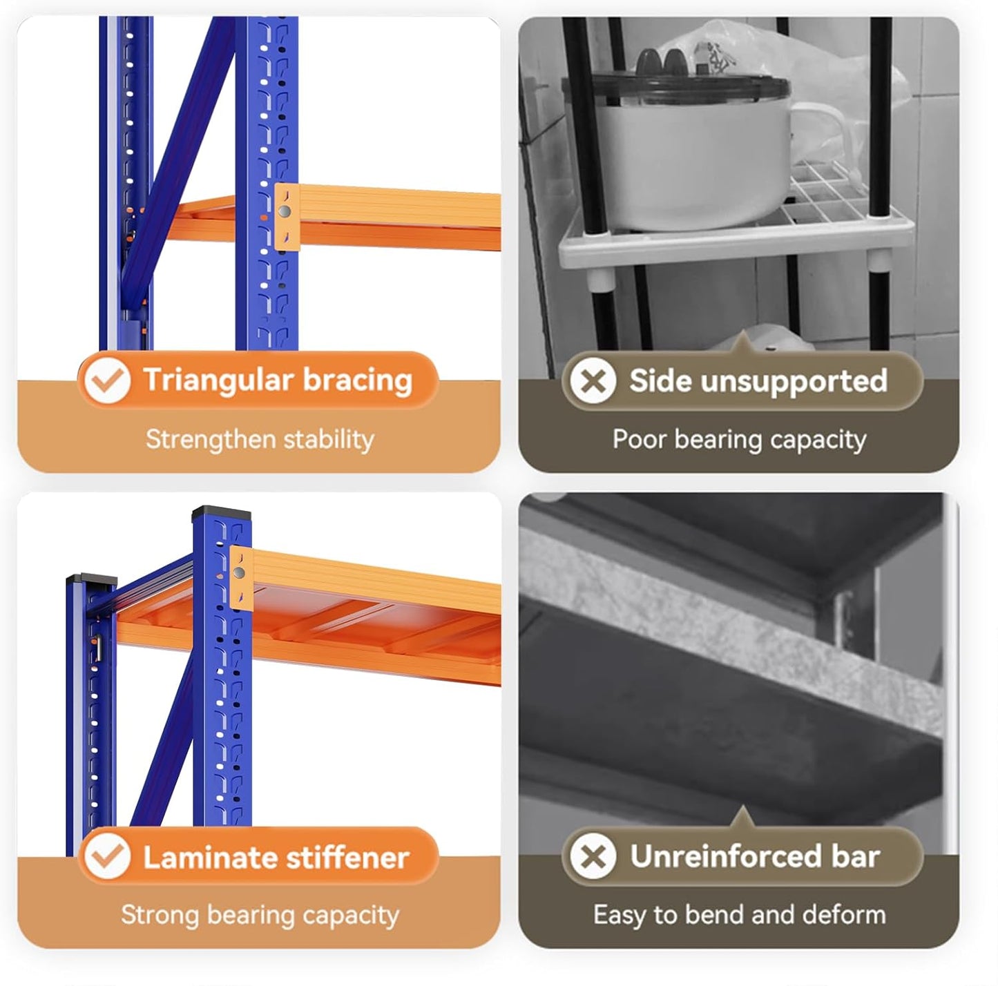 79" H Garage Shelving,3500LBS Heavy Duty Storage Rack,4 Tiers Metal Storage Rack Shelf, Adjustable Shelving Unit for Garage,Kitchen,Warehouse,Basement,78.7" H x 47.2" W x 19.6" D,Blue&Orange