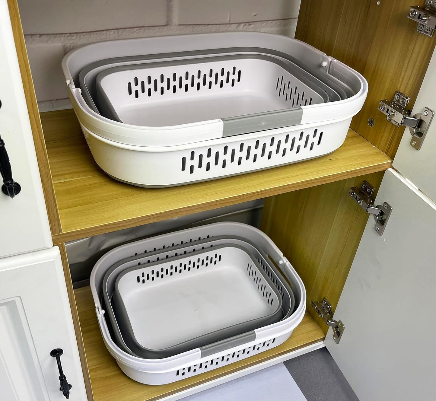 SAMMART 40L (10.5 Gallon) Collapsible Plastic Laundry Basket with Handles - Foldable Pop Up Storage Container/Organizer - Portable Laundry Hamper - Space Saving (2, White/Grey)