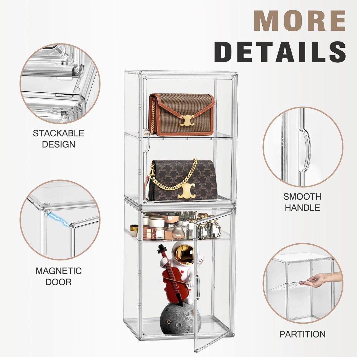 2 Pcs Shoe Display Case, XX-Large Tall Boot Storage Box Transparent Handbag Organizer for Closet Acrylic Shoe Box Clear Plastic Stackable Sneaker Collectibles Case with Detachable Divider