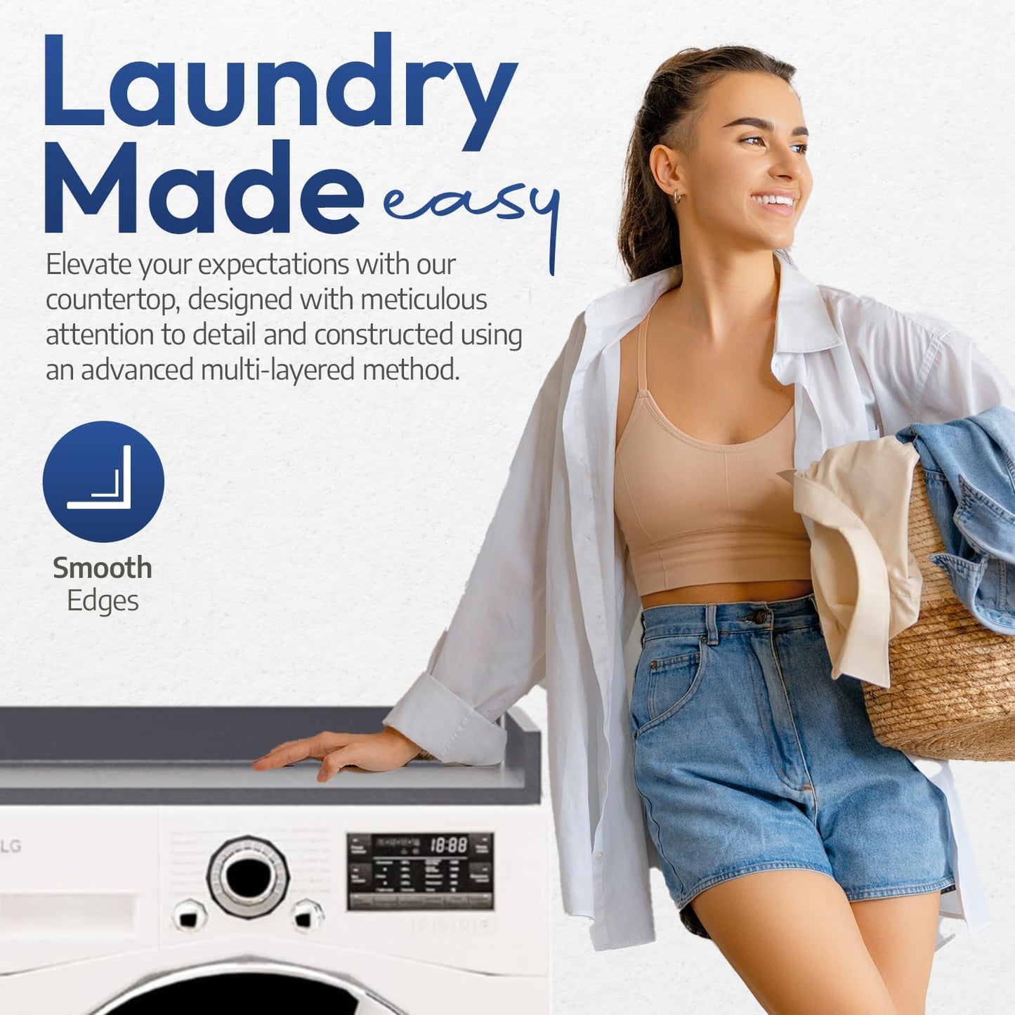 OfficeSimpli Washer Dryer Countertop, Made in USA, Non-Slip Pads, Easy Clean, Laundry Room Essentials and Decor, Washer Dryer Wood Top for Organization (Slate Grey, Standard (27.5" x 54"))