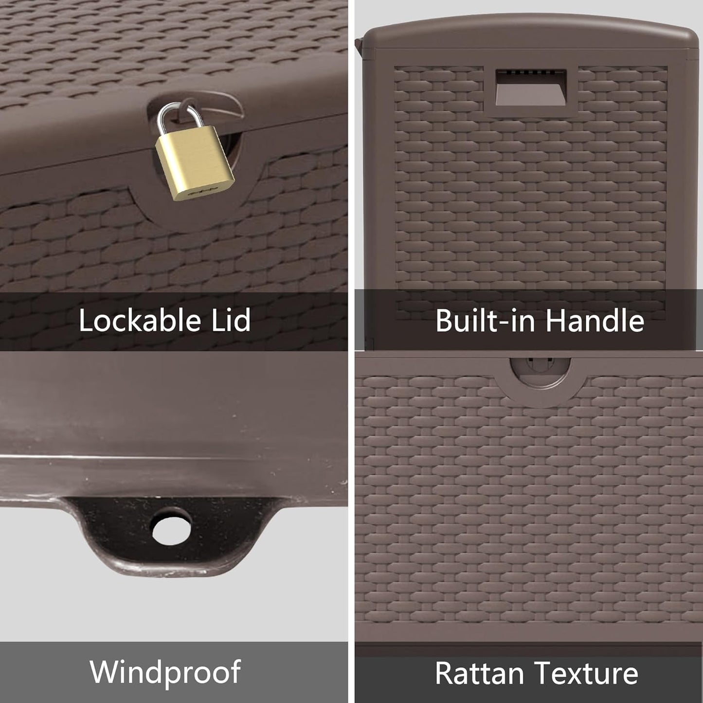 90 Gallon Pro Outdoor Storage Box Waterproof Lockable Resin Deck Box Large, Patio Storage Bin for Pool Accessories Cushion Furniture, Garden Tools, UV-Resistant Outside Delivery Brown