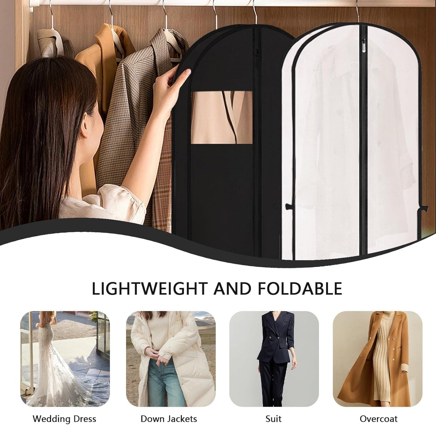 2 Pack Garment Bags for Travel, 71" Hanging Dress Bags Waterproof Suit Bag for Gowns Dresses Long Garment, Foldable & Portable Garment Bag