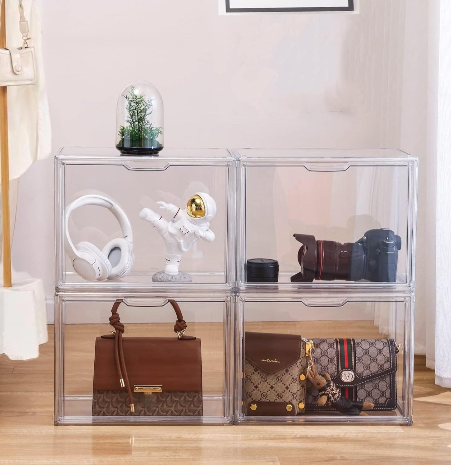 Purse Organizer for Closet, Clear Acrylic Display Case, Large Handbag Storage Organizer with Magnetic Door, 3 Pack Plastic Acrylic Boxes for Wallet, Cosmetic, Collectibles (X Large)