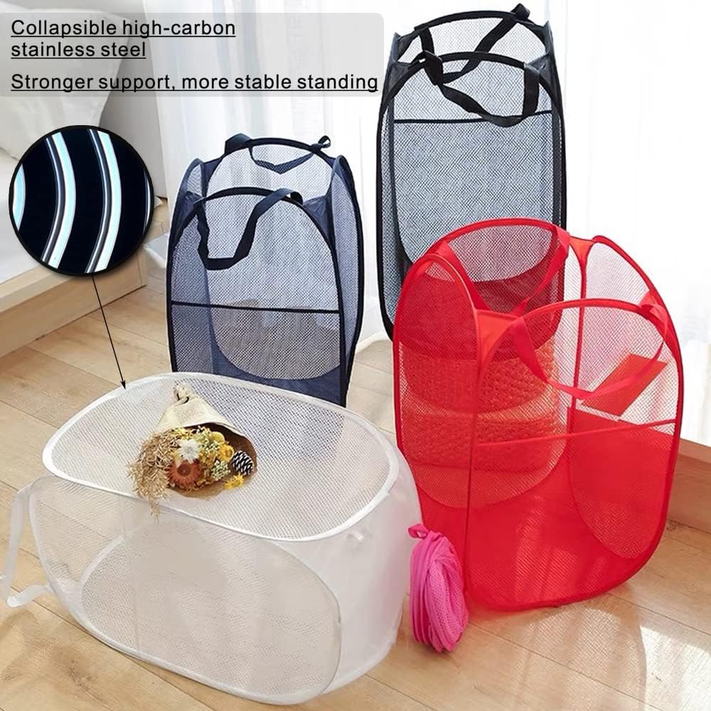 BATTOO Deluxe Strong Mesh Pop up Laundry Hamper Basket with Side Pocket for Laundry Room, Bathroom, Kids Room, College Dorm or Travel Black+White