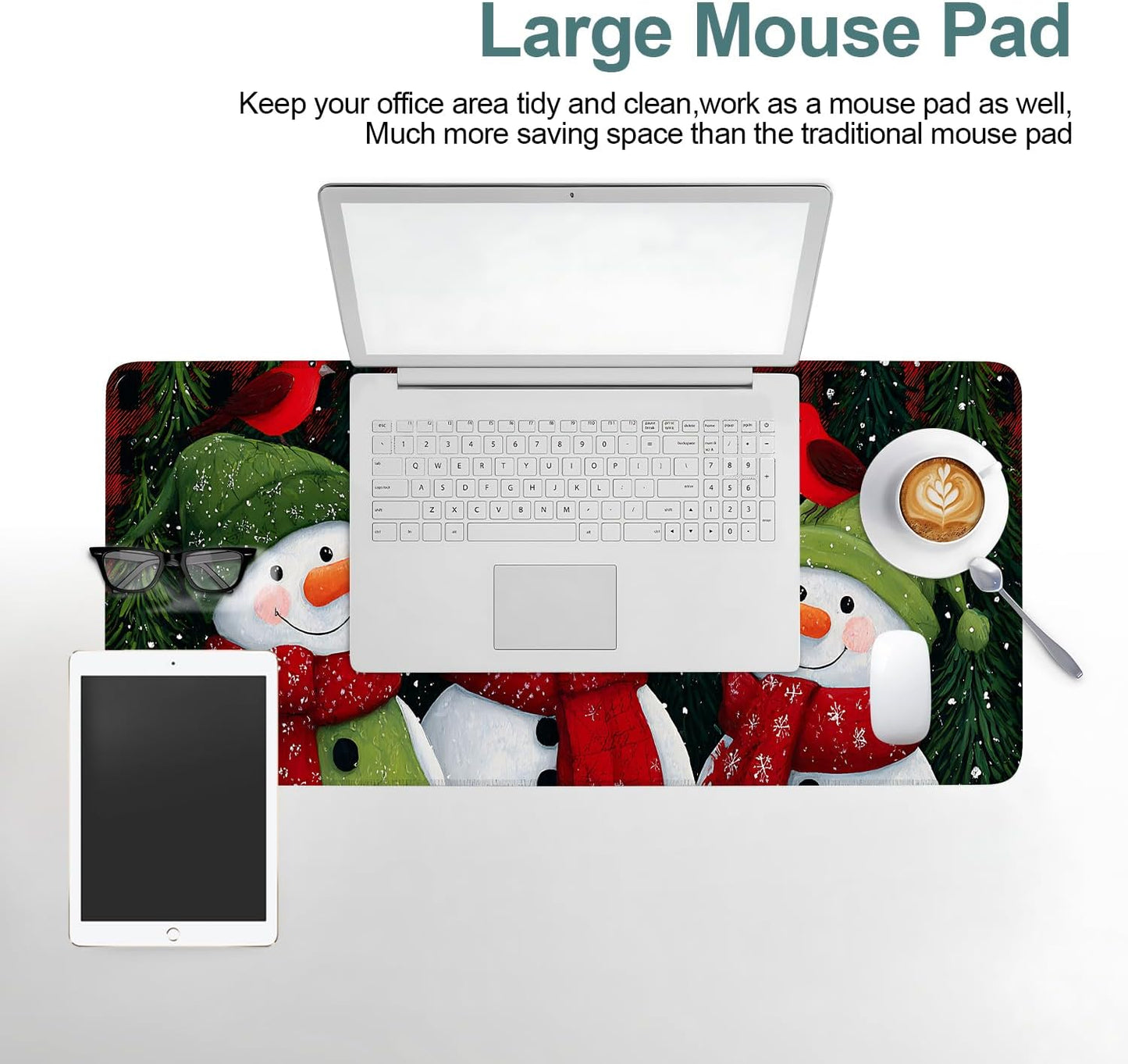 Three Snowmen Gaming Mouse Pad 31.5"x11.8"Desk Mat Anti-Slip Rubber Base & Durable Stitched Edges for Gamers Smooth Mouse Writing Surface for Desk Office/Home