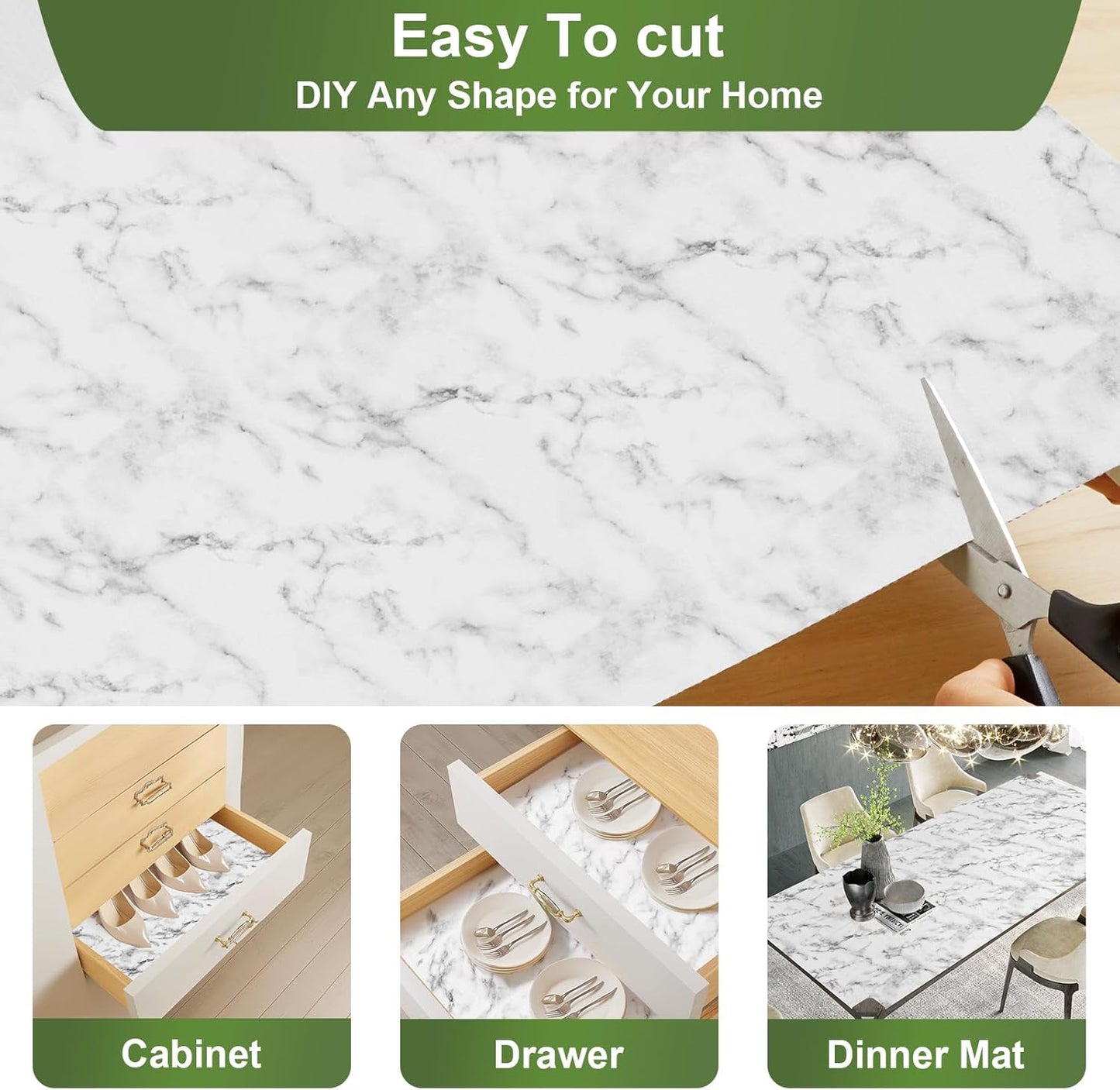 Moriah Shelf Liner for Kitchen Cabinet Non-Adhesive, Thickened Drawer Liner No Slip for Dresser Waterproof Cabinet Paper Liner for Bathroom Shelves Protects Surfaces(Marble,17.5'' x 20')