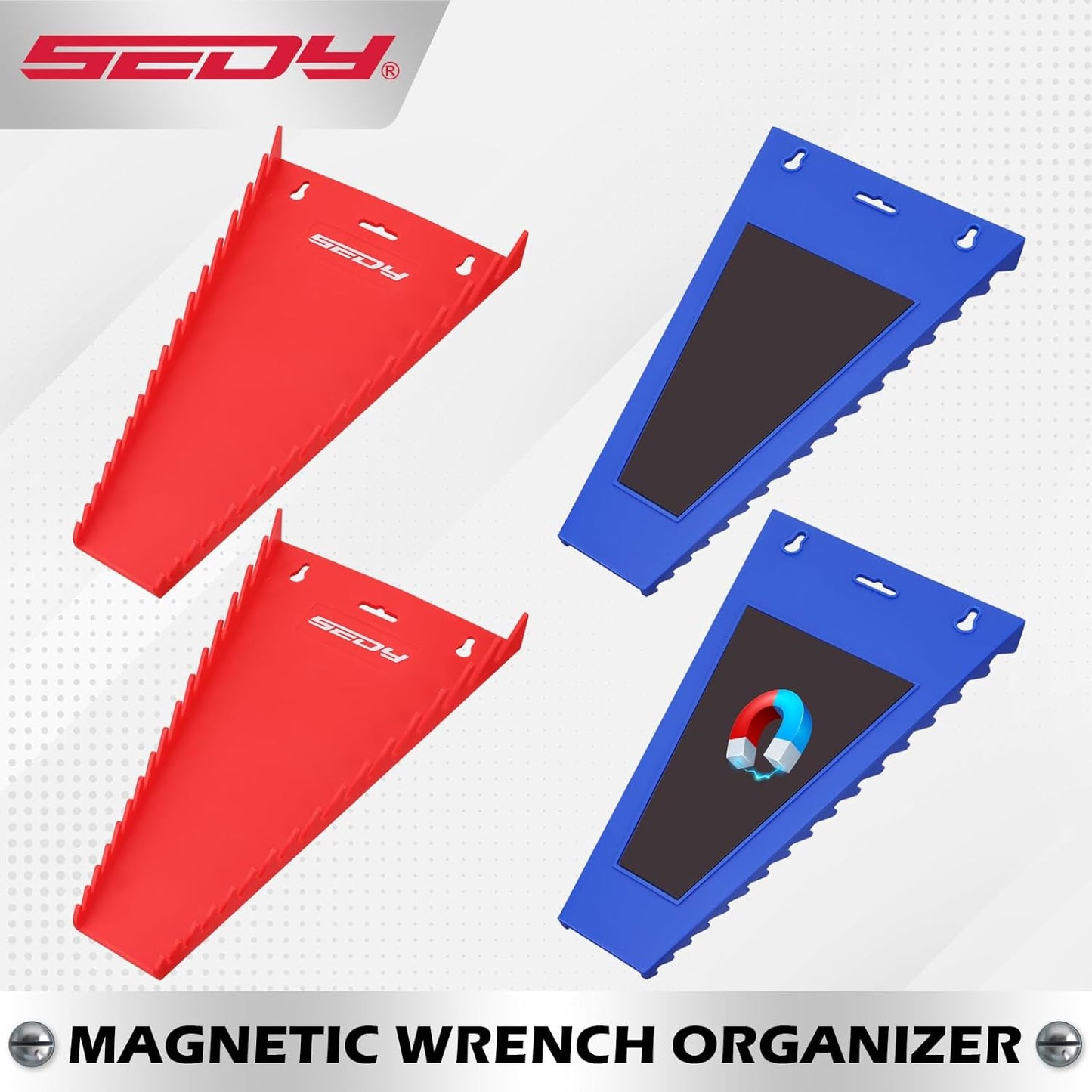 4-Pack Magnetic Wrench Organizer, 64-Slot Premium Wrench Rack Holder Tool Trays for Toolboxes Drawer Storage, SAE (1/4" - 1-1/16") & Metric (6mm - 24mm)