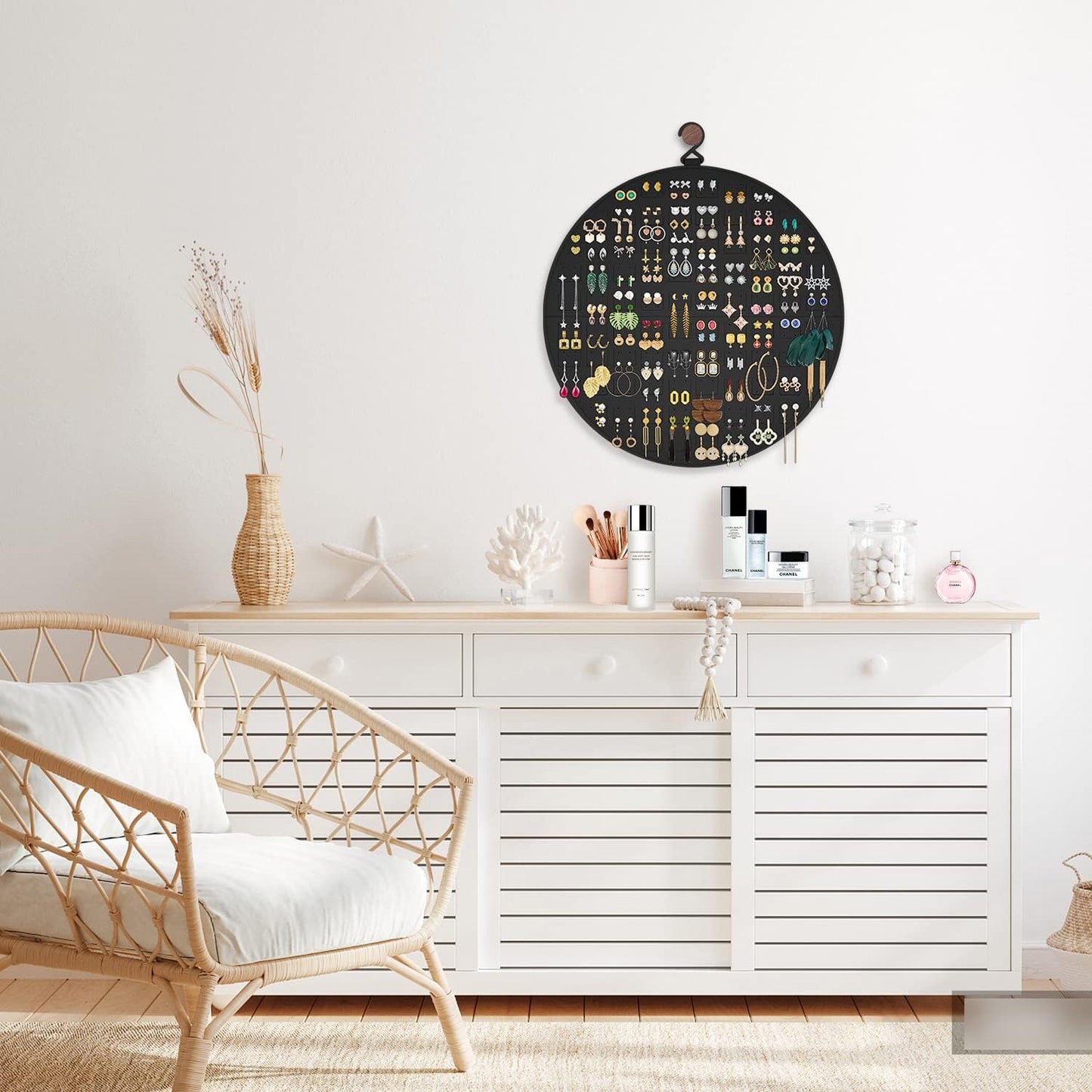Earring Organizer, Hanging Earring Holder Holds Up to 128 Pairs, Stud Earring Organizer Storage, Round Earring Display Earring Holder Organizer for Women Girls-Black A