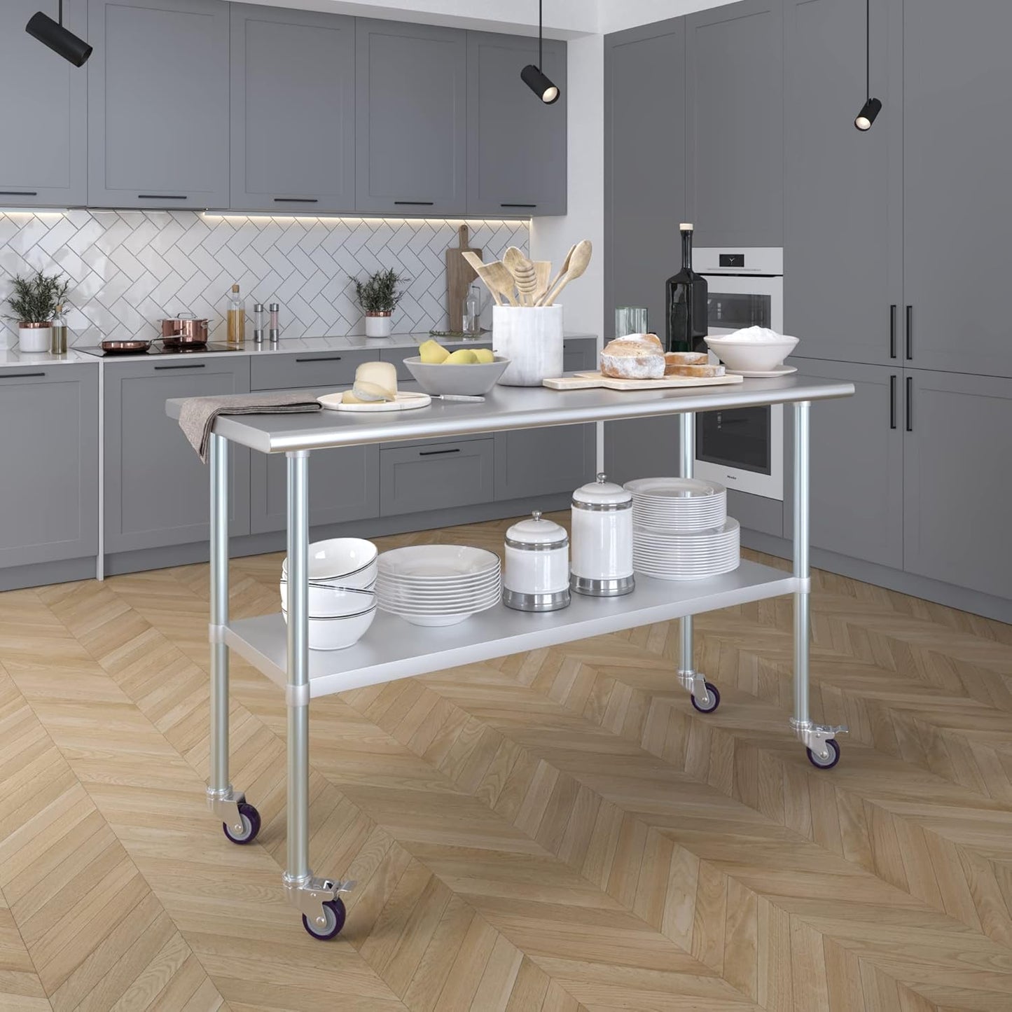 AmGood 60" Long x 24" Deep Stainless Steel Table with Casters
